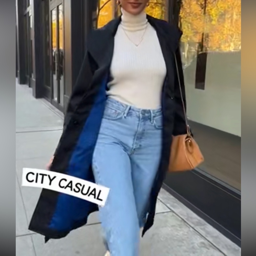 Y2K Mossimo Black Satin Trench Coat with Blue Lining